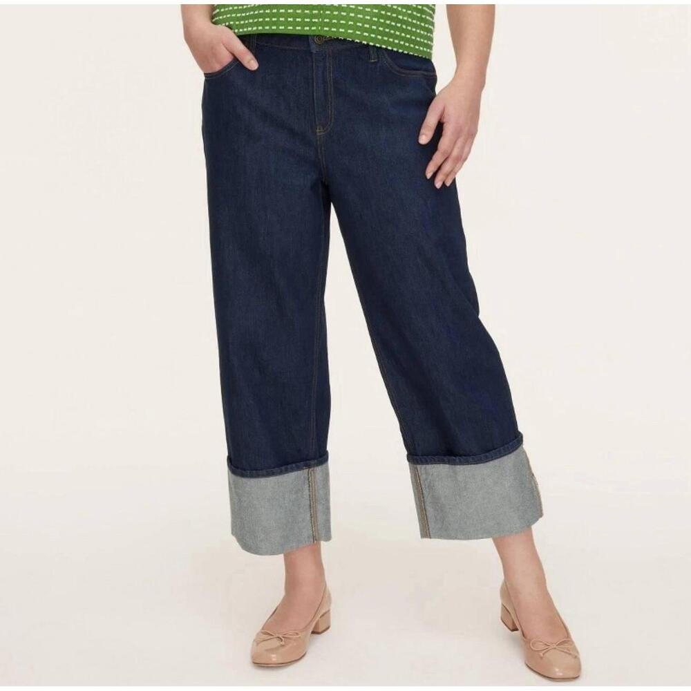 New! Size 12 Kate Spade Target High Rise Straight Leg Wide Cuff Jeans Blue Denim
